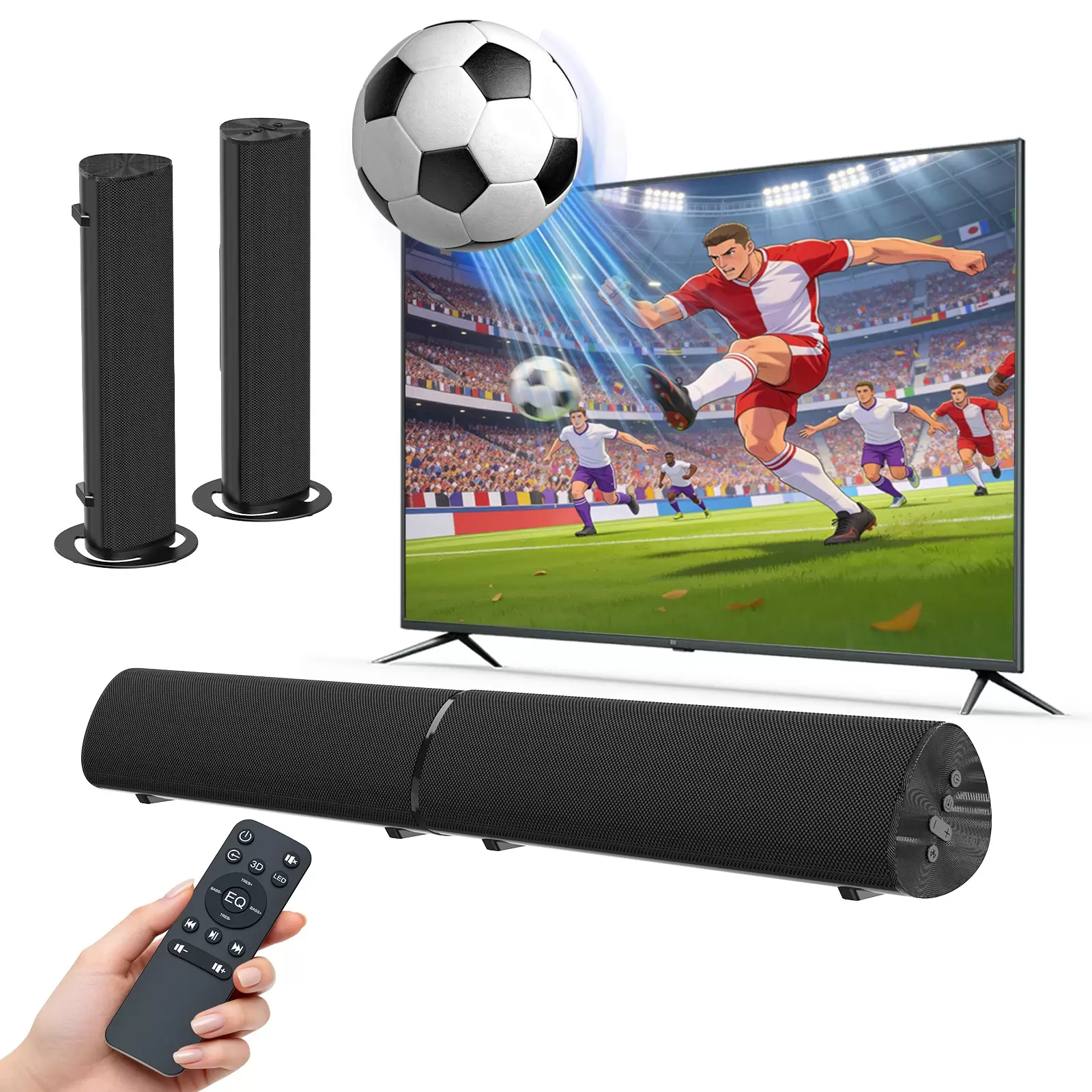 Jierben 2.0ch Sound Bar for Smart TV, Detachable Soundbar with HDMI ARC/BT 5.4, Surround Sound System for Home Theater